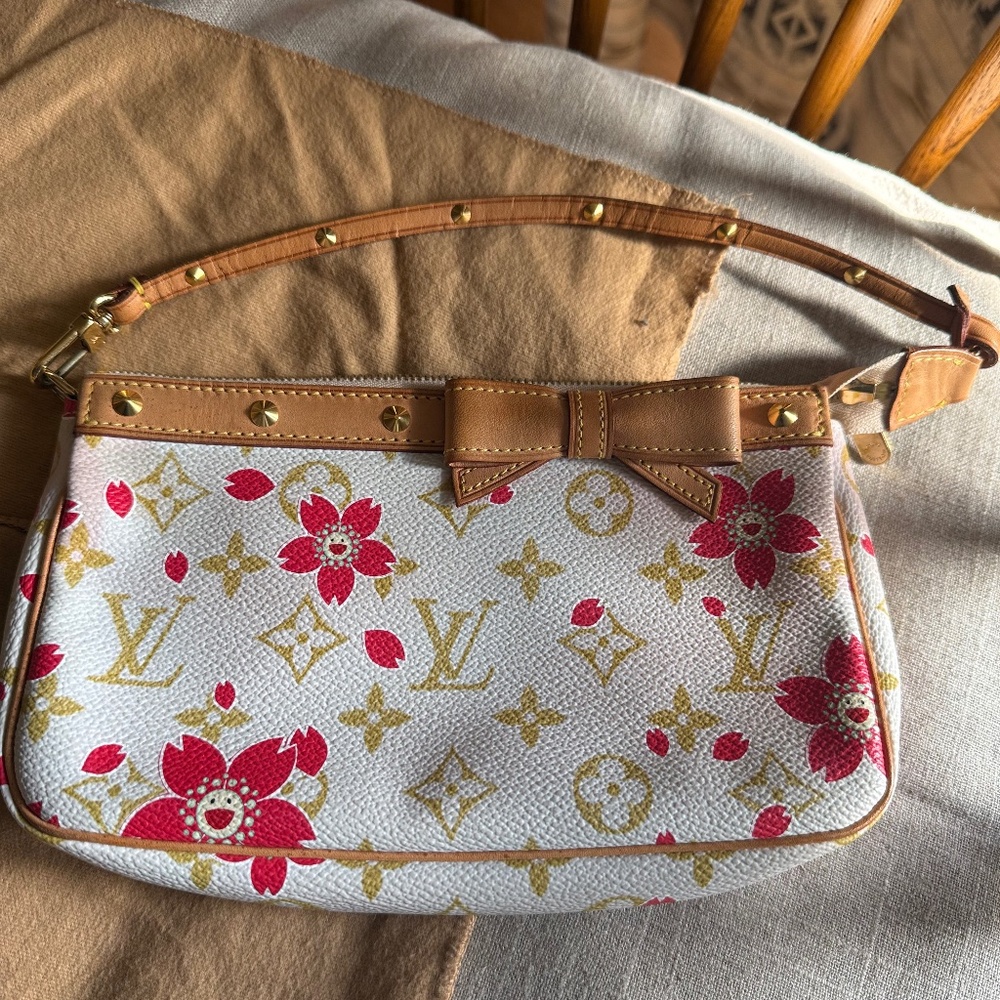 Louis Vuitton 2003 Red & Cream Cherry Blossom Pochette
